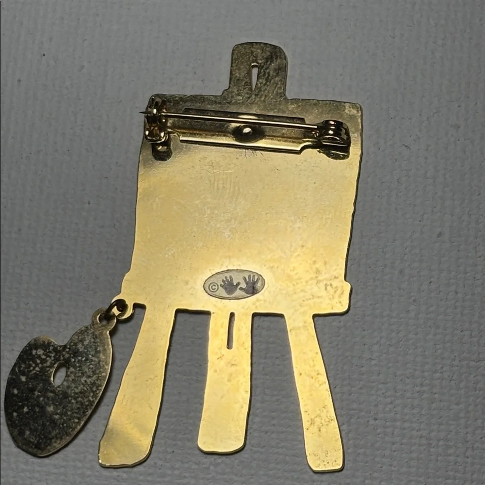 Vintage Two Hands Art Easel Brooch Pin I Love Art Paint Palette Artist Teacher - Picture 5 of 5